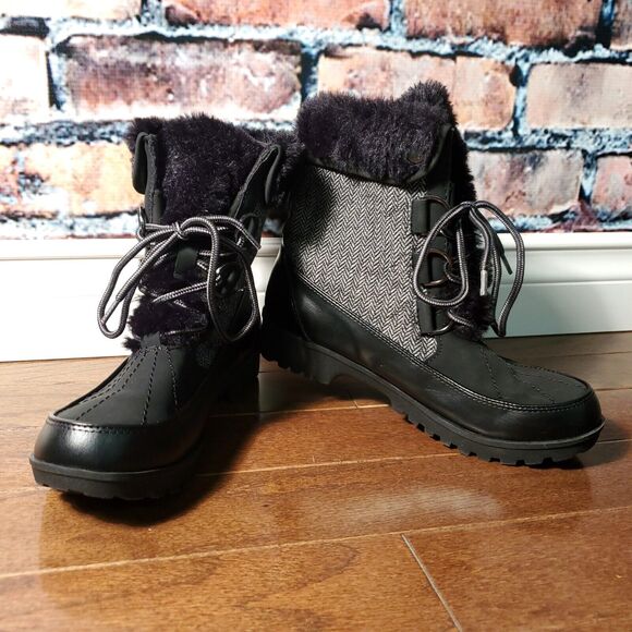 JBU by Jambu Ladies Size 7 Mid-Calf Winter Boot Black Herringbone Faux Fur - Picture 4 of 7
